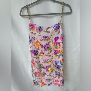 Light Pink Sequin Floral Party Mini Dress Size: S